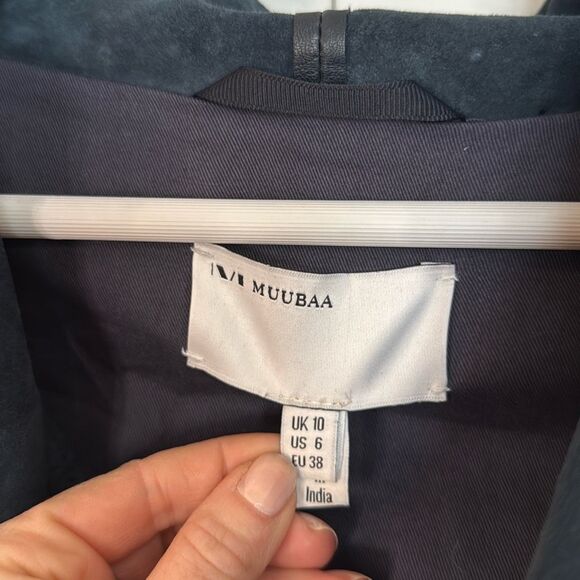 Muubaa lamb leather navy draped zipper jacket 6 - Picture 6 of 16